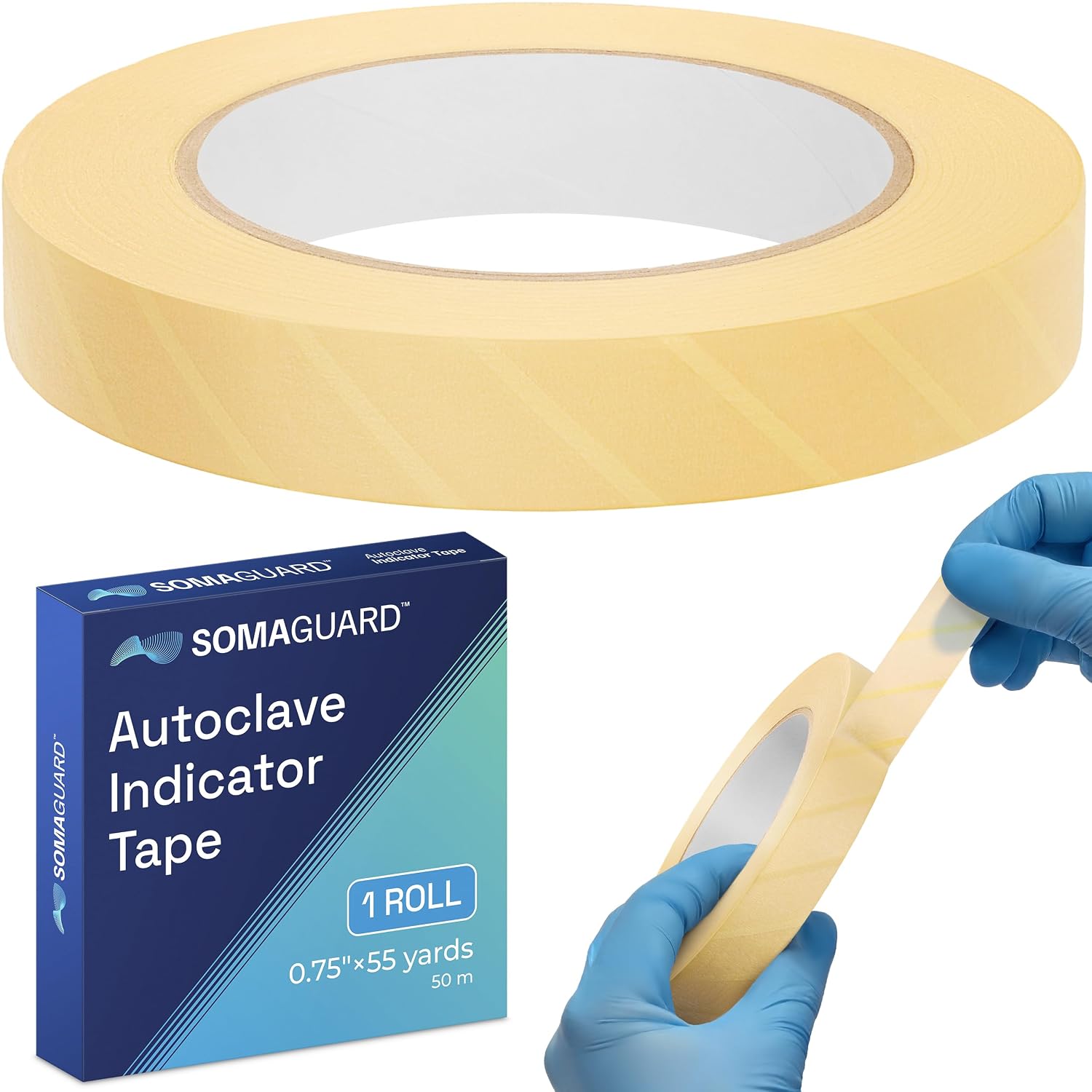 Autoclave Indicator Tape for Steam Sterilization - 0.75" × 55 Yards (1 Roll) - Crepe Paper Tape with Color Change