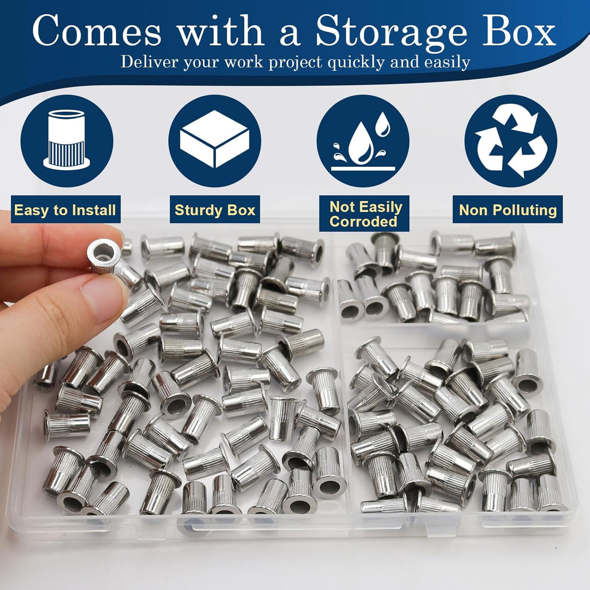 #8-32 Rivet Nut,100Pcs Stainless Steel 304 Threaded Rivnuts Insert