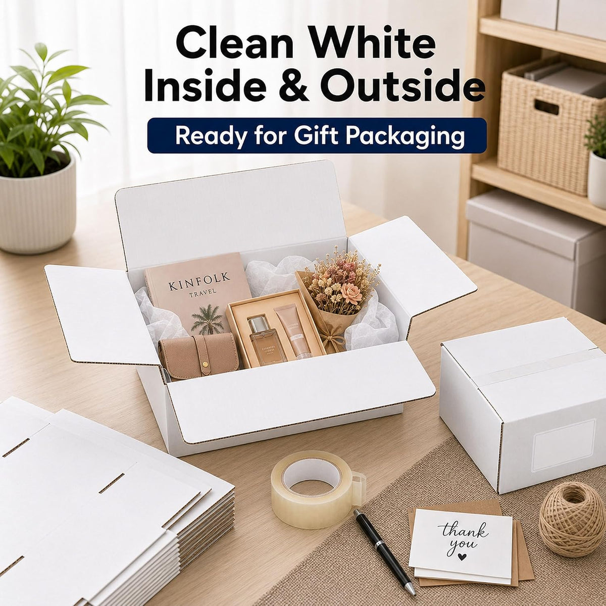 10x6x4 White Shipping Boxes for Small Business, Packing, Set of 35