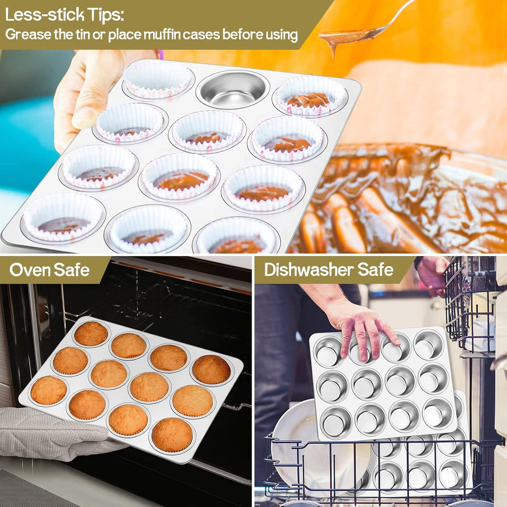 12-Cup Muffin Pan, Stainless Steel Muffin Tin