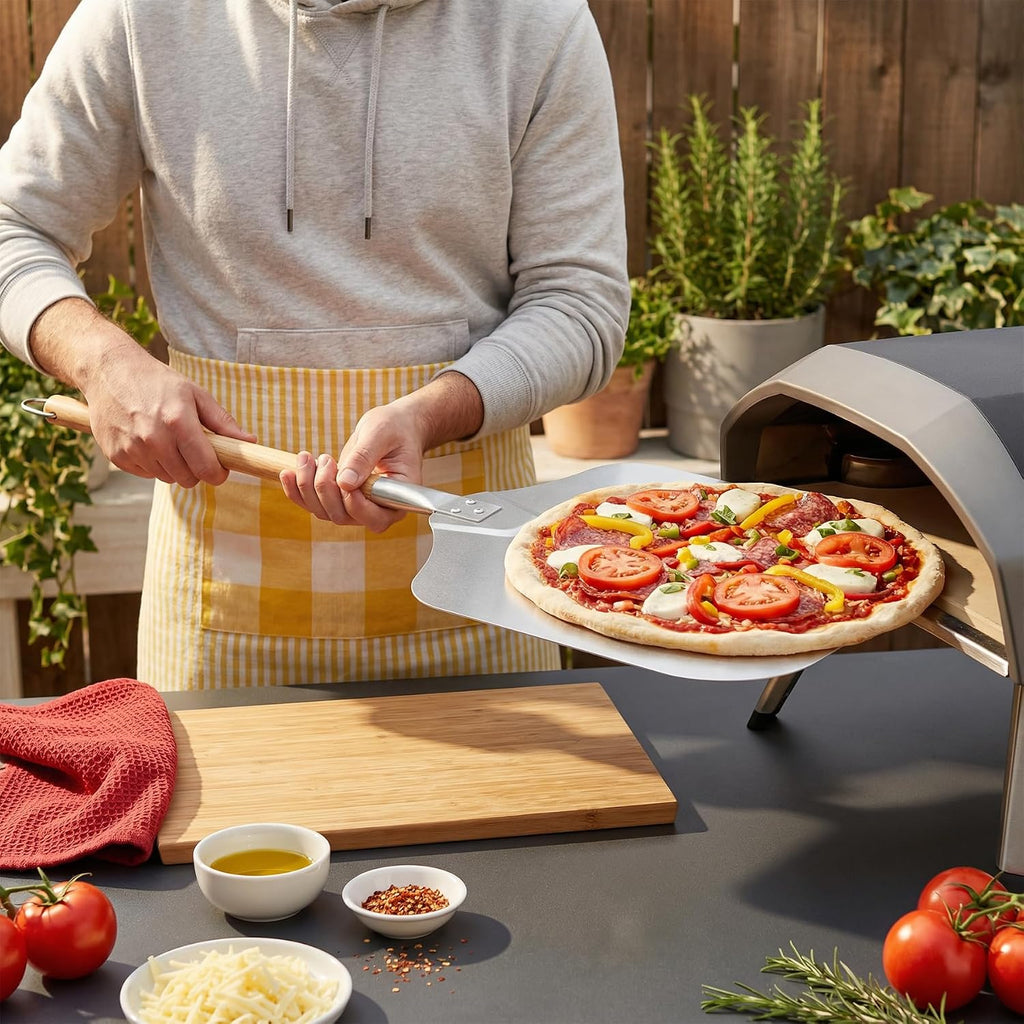 Pizza Peel 12" x 14",30.1" Long Aluminum Metal Pizza Turning Peel with Detachable Wooden Handle For Baking