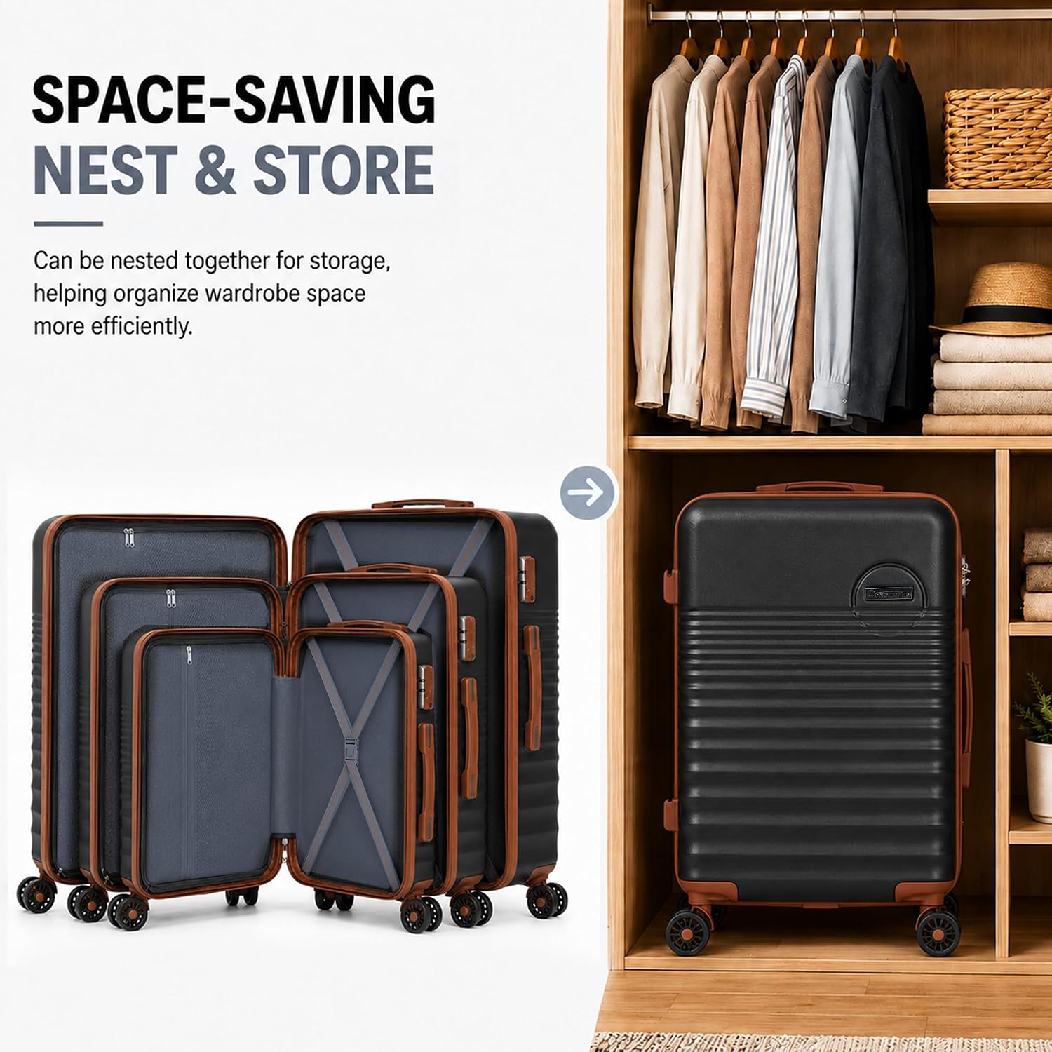 Luggage Sets 5 Piece, Suitcases with Wheels, Hardshell Suitcase Set, ABS Carry on Luggage Set with TSA Lock, Travel