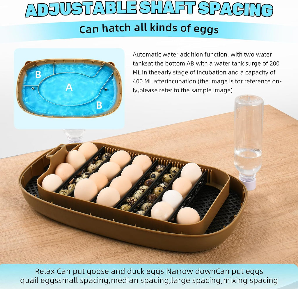 24 Eggs Incubator with Auto Water Refill & Humidity Control, Automatic Egg Turner, Built-in LED Candler, Species