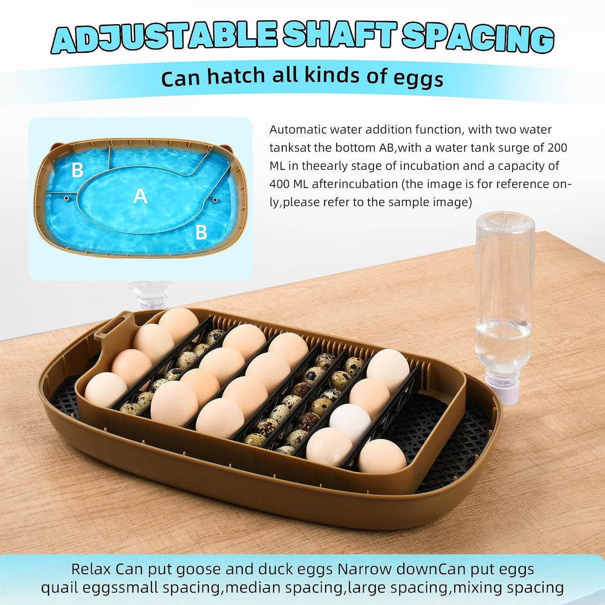 24 Eggs Incubator with Auto Water Refill & Humidity Control, Automatic Egg Turner, Built-in LED Candler, Species