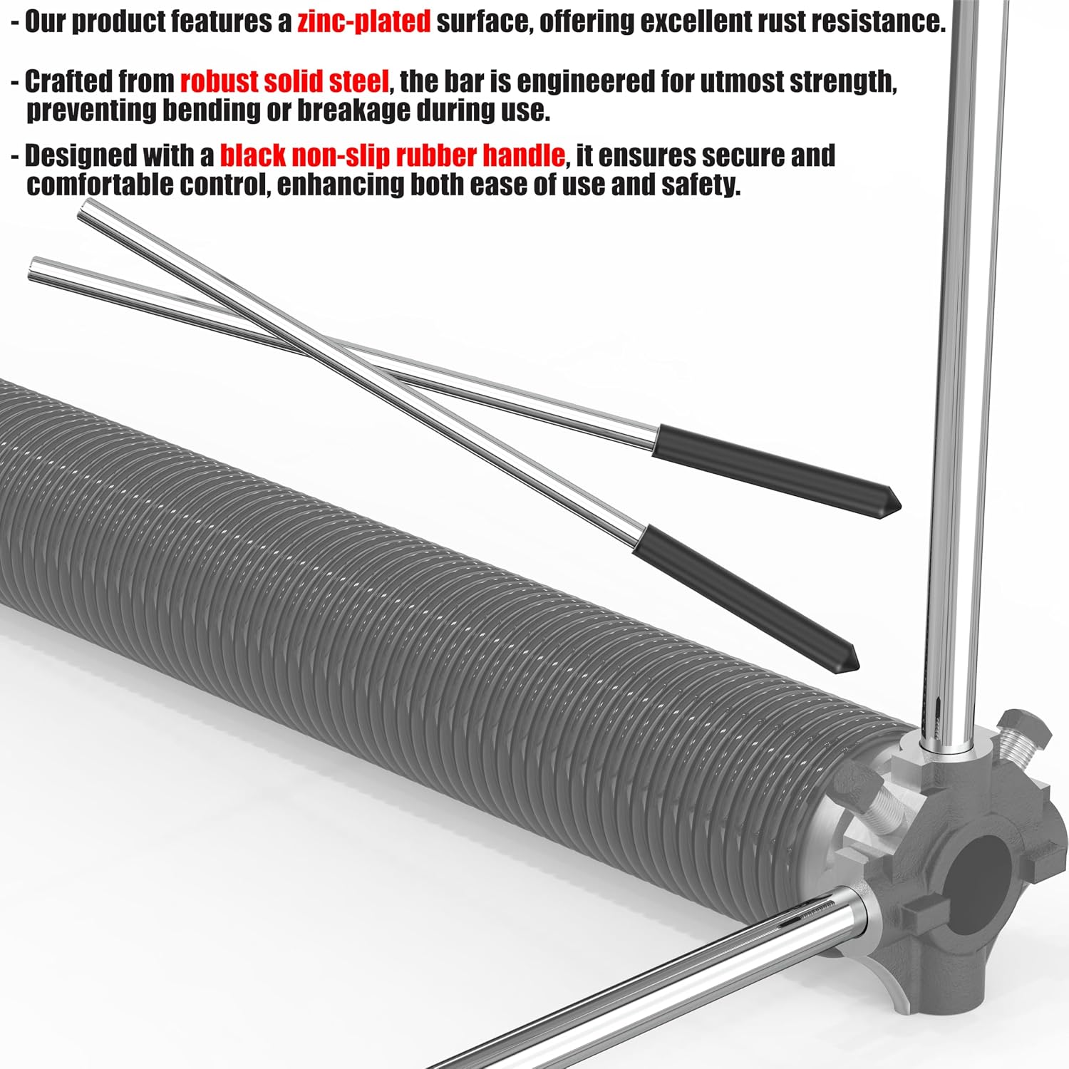 Garage Door Torsion Spring Winding Bar Non-Slip Handle, 1 Pair