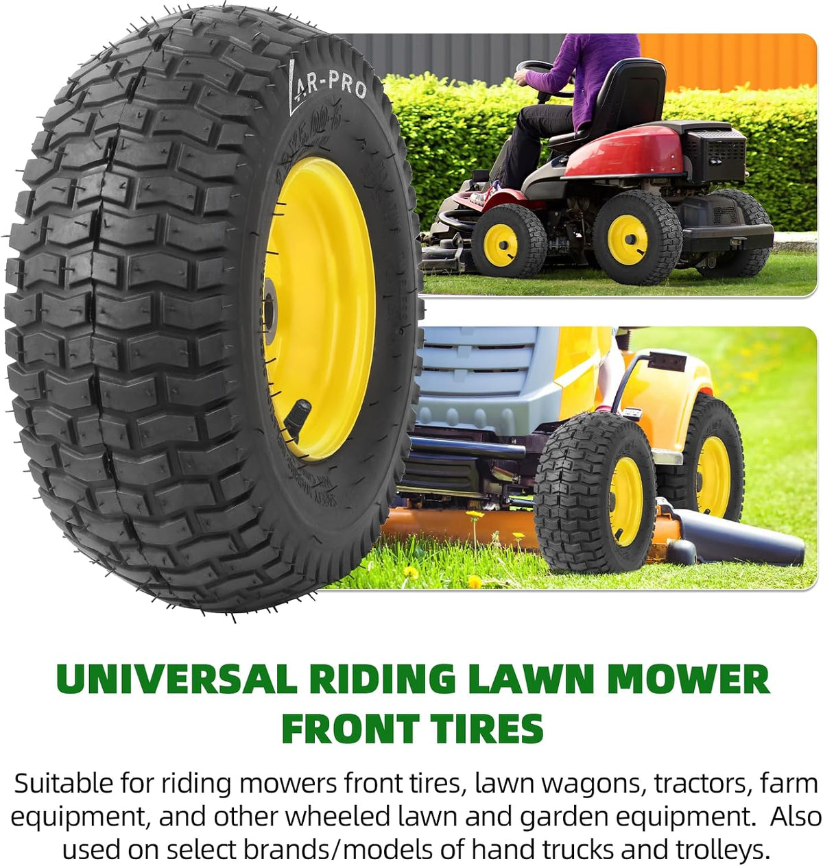 (2-Pack) 13x5.00-6 Front Tire and Wheel Assembly, 4-Ply Tubeless Turf Tire with Rim for Riding Mower Lawn Tractor