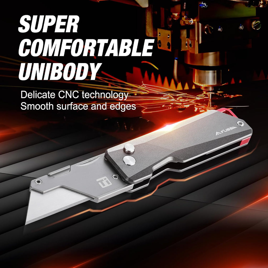 Advanced Titanium Utility Knife, CNC Unibody, Lightweight All Metal Folding Box Cutter, Quick Change Blade Razor