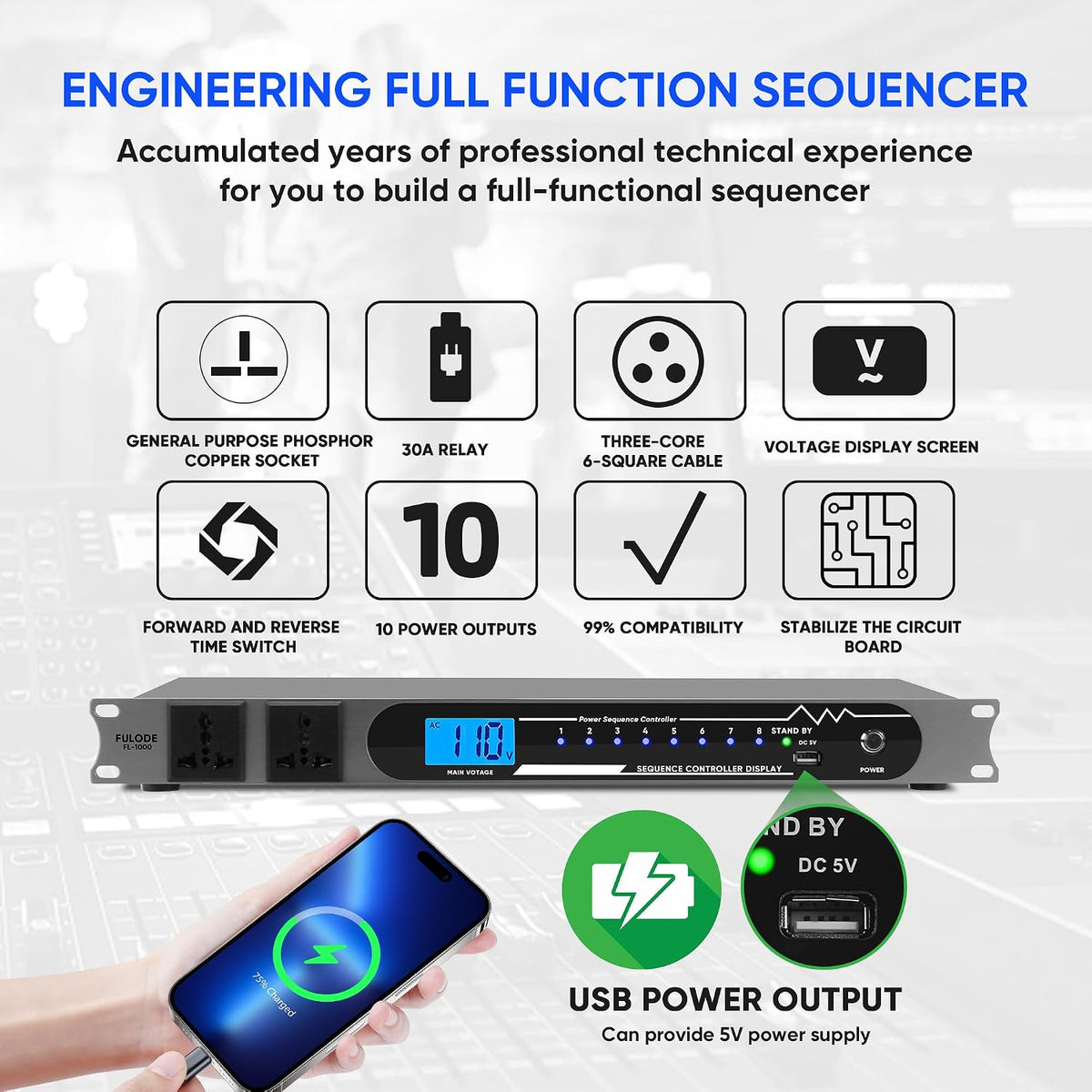 Power Conditioner Rack Mount for Audio Equipment DJ Power Sequencer