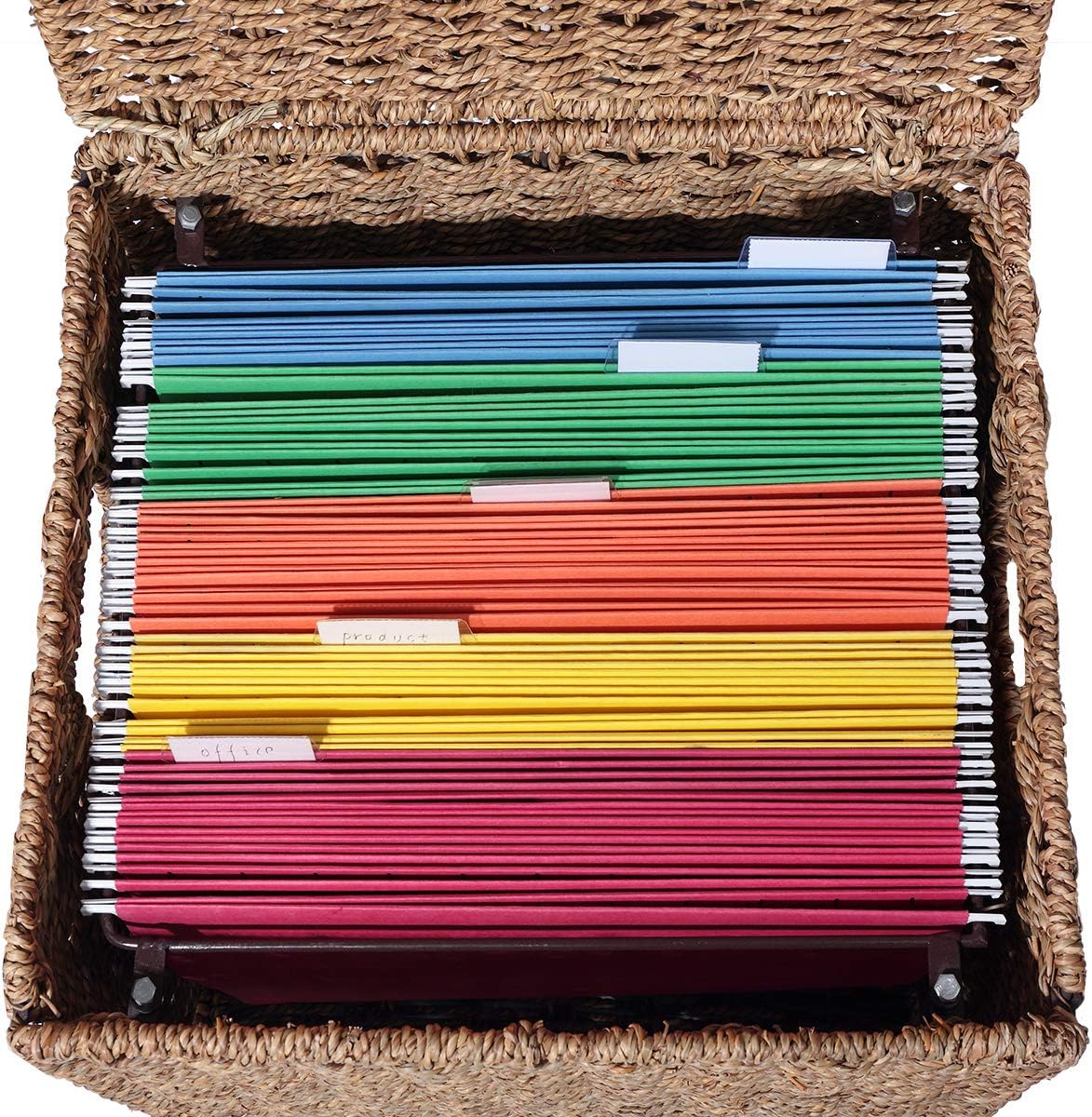 Seagrass File Filing Cabinet File Box Organizer | Collapsible Letter Size Hanging File Box Organizers with Lid |