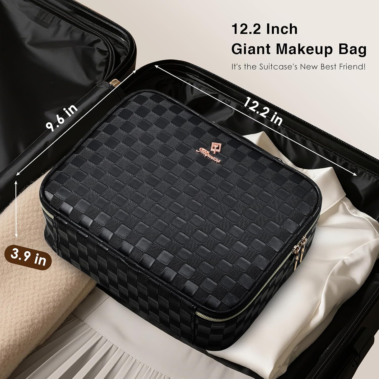 Makeup Bag with LED Lighted Mirror 12.2 IN Travel Makeup Bag Adjustable Brightness in 3 Colors Cosmetic Organizer