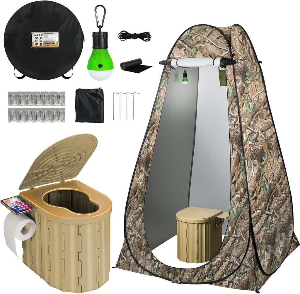 Portable Camping Toilet with Pop-Up Privacy Tent, 12-inch Toilet Seat, Outdoor Portable Folding Toilet Potty for