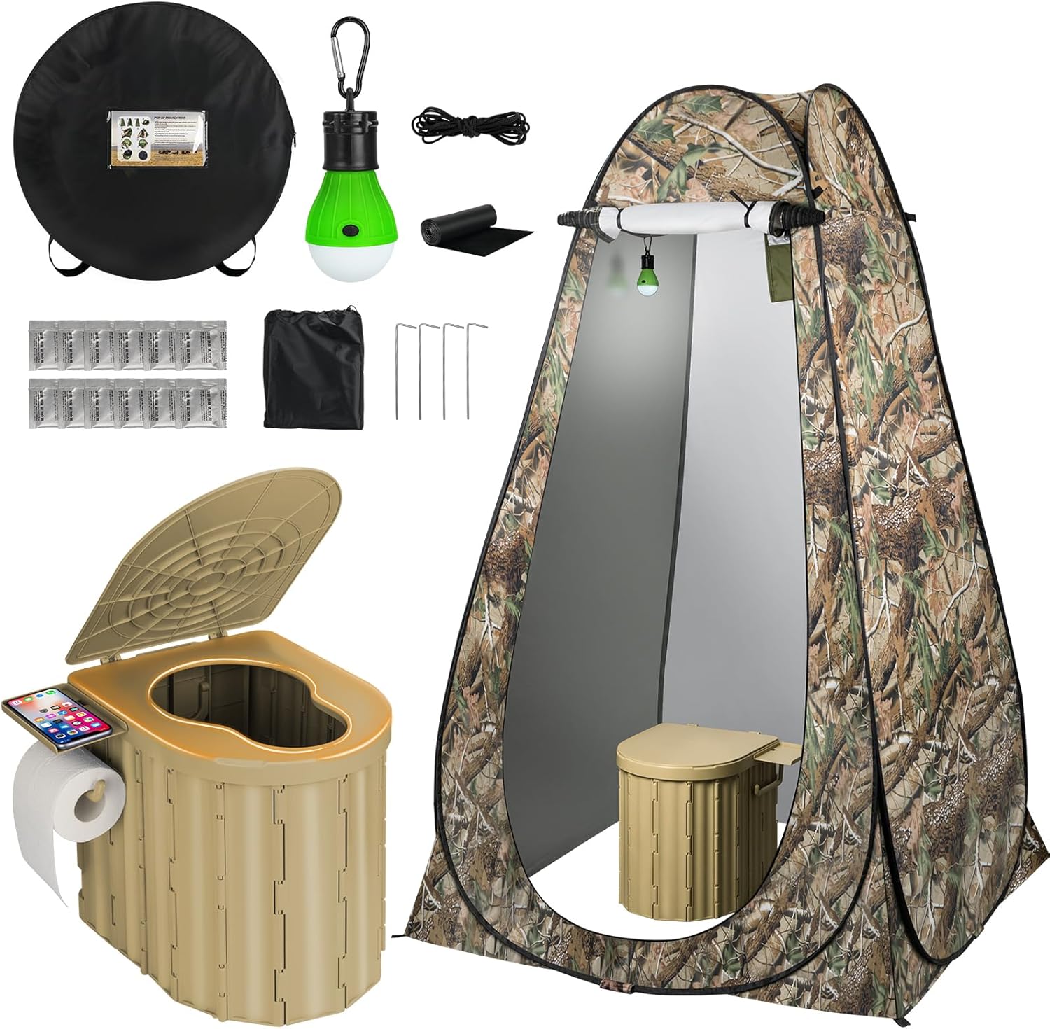 Portable Camping Toilet with Pop-Up Privacy Tent, 12-inch Toilet Seat, Outdoor Portable Folding Toilet Potty for