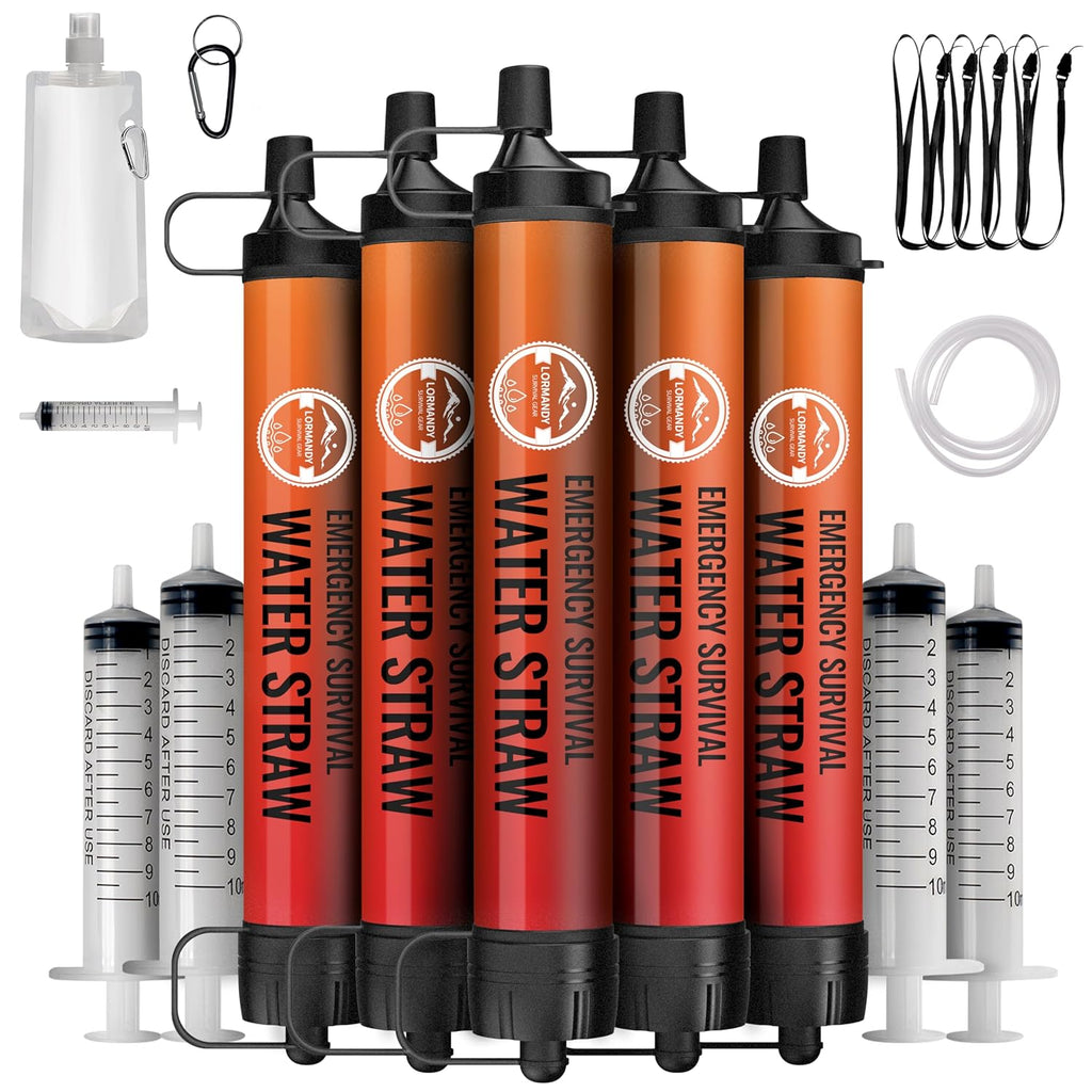 Straw Water Filter 5 Pack – Outdoor Camping & Hiking Survival Gear Kit for Family Use, Ultra-Light Personal Filter