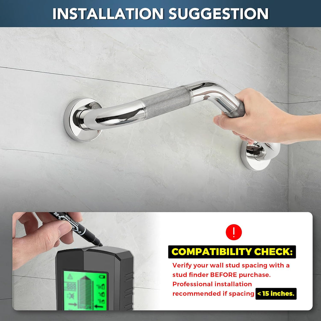 Grab Bars for Bathtubs and Showers- 1-1/4 x 16 Angled Shower Grab Bar for Seniors Knurled Stainless Steel Handicap