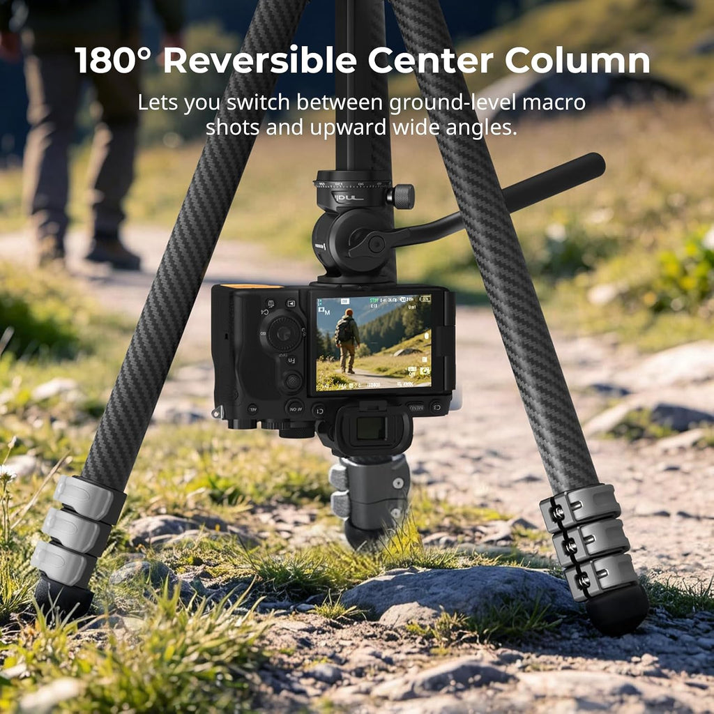 Portable Travel Video Tripod, Carbon Fiber Compact Tripod for Outdoor Photography, 5kg Load, Fluid Head with 360° Pan