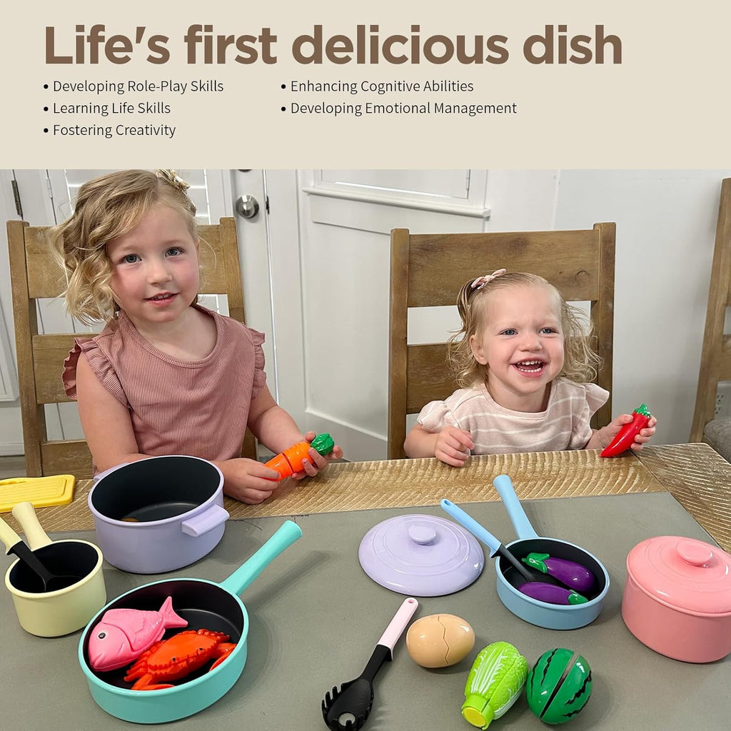 Kids Play Kitchen Accessories - Complete Cooking Toy Set with Pots, Pans & Utensils for Toddlers 1-3, Learning