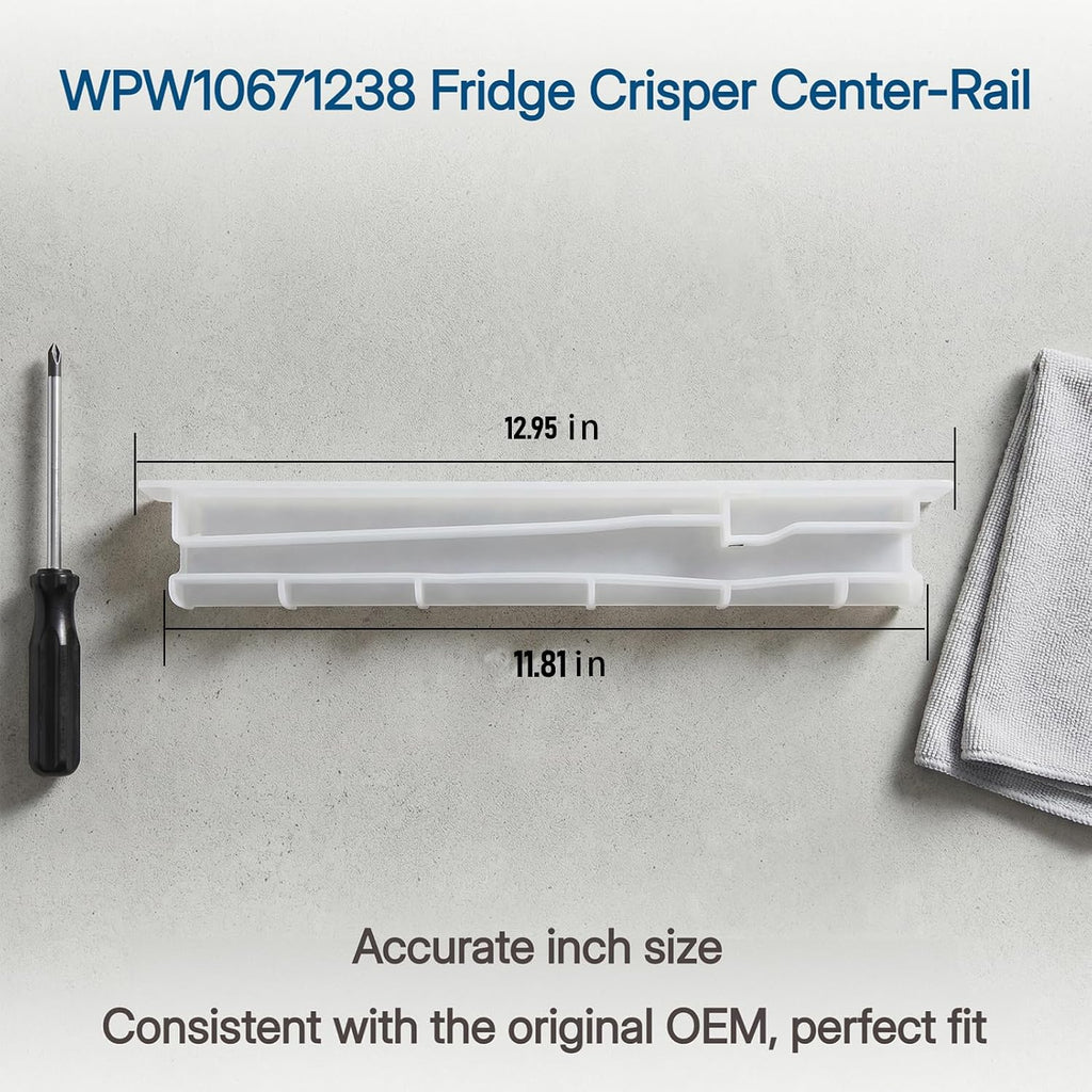 WPW10671238 Refrigerator Crisper Drawer Center Slide Rail fit for W10671238