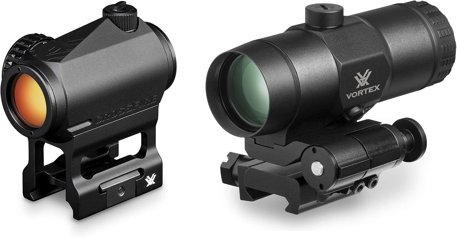 Optics Crossfire Red Dot Sight (CF-RD2) & 3X Magnifier w/Built-in Flip Mount (VMX-3T)