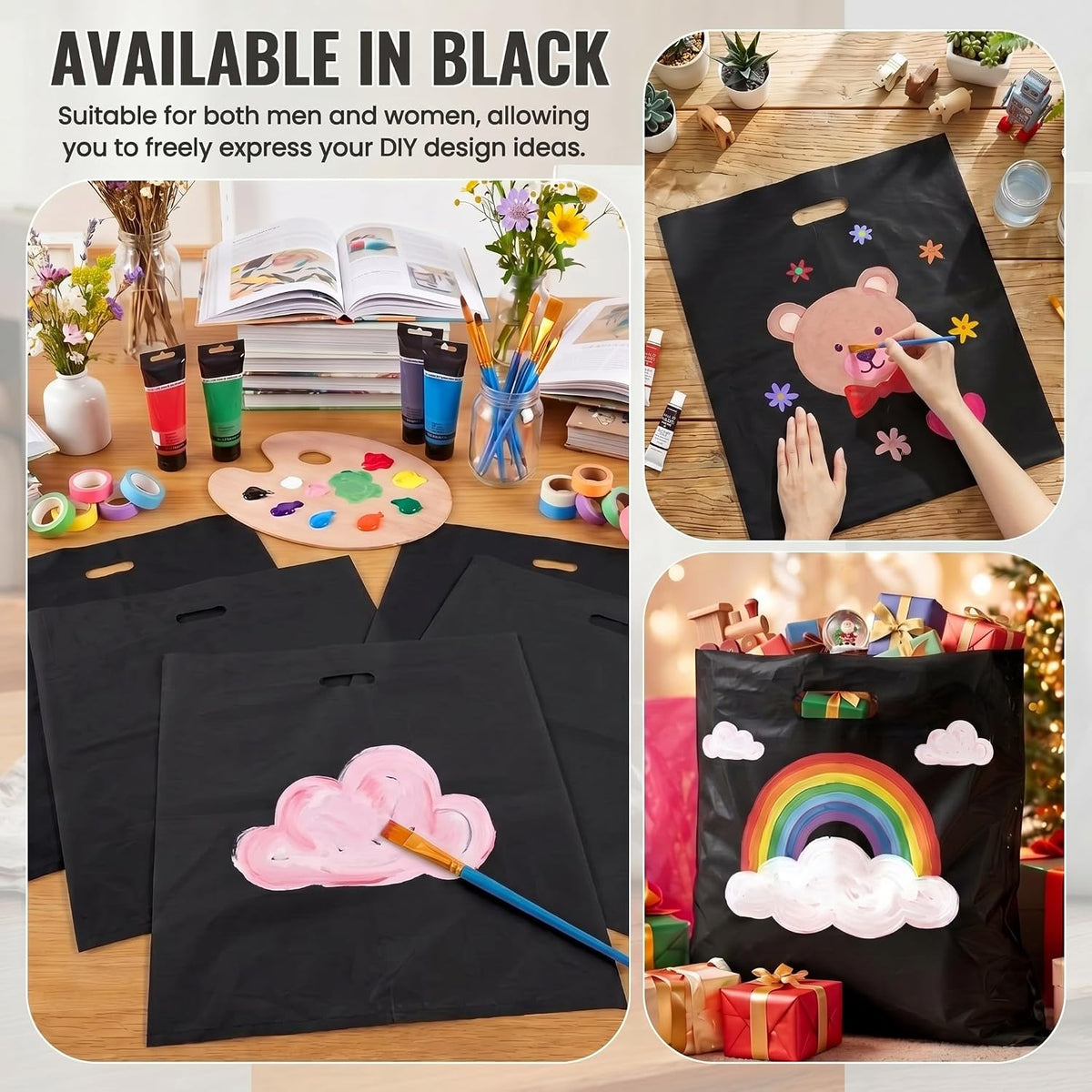 100 Pcs 18 x 20 Inches Plastic Shopping Bags with Handle, Black