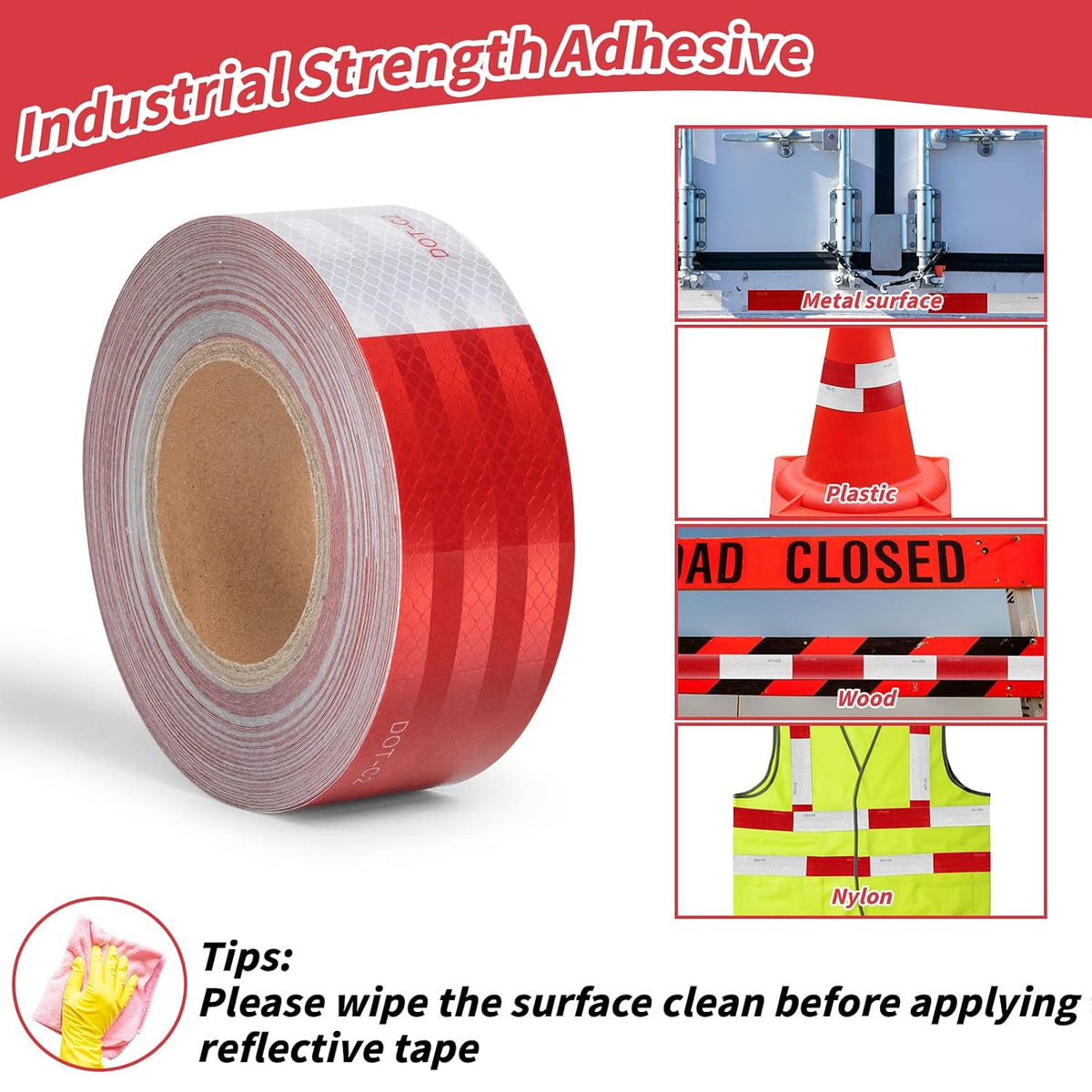 6 Roll DOT C2 Reflective Tape 2 Inch x 100 FT Red White Conspicuity Tape