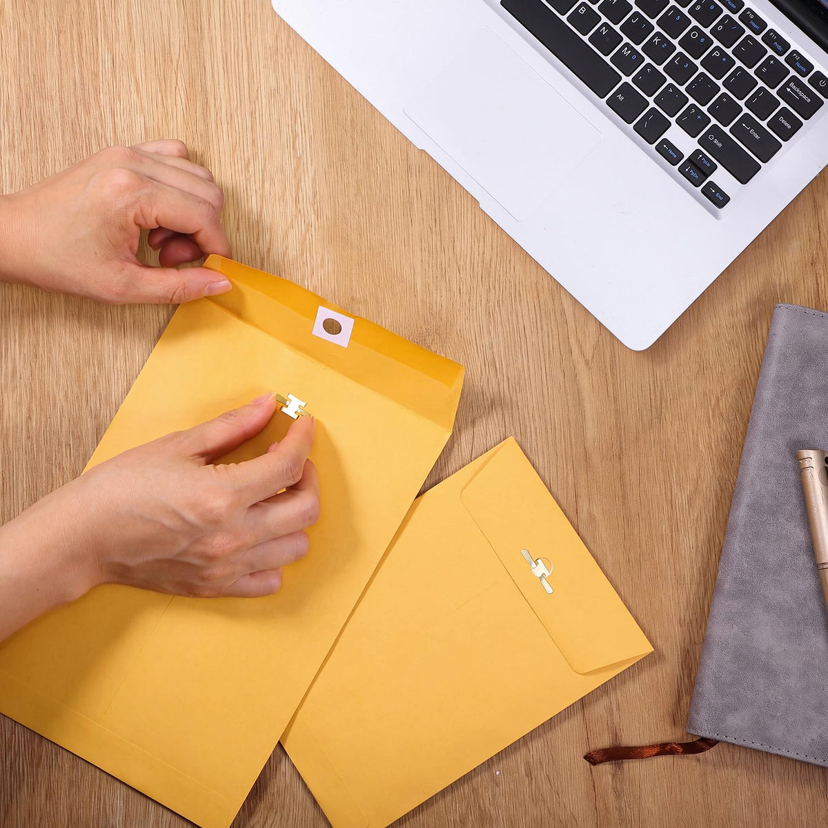 3 Sizes Manila Envelopes with Clasp, 100 Pack Kraft Clasp Envelopes