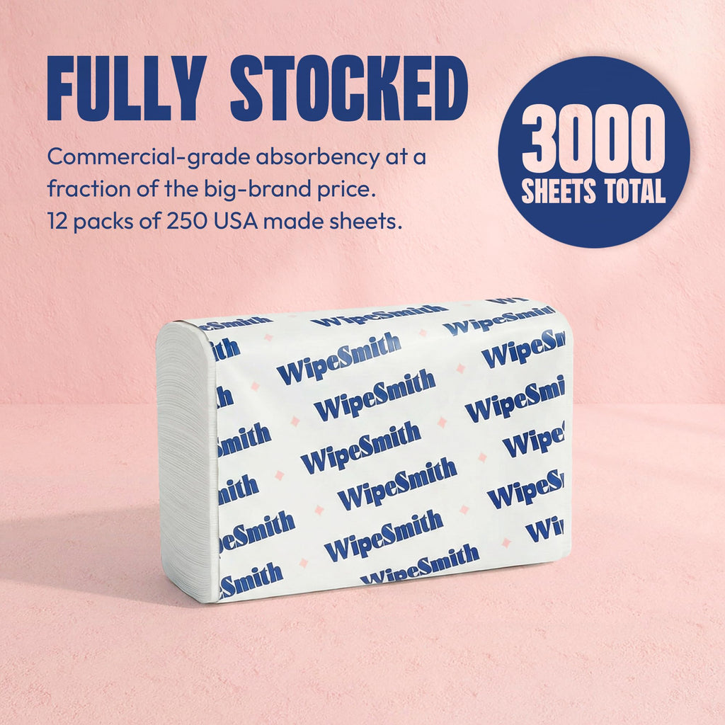 Multifold Paper Towels Bulk - 12 Pack Case, 250 Sheets/Pack (3,000 Total), Highly Absorbent Recycled Disposable Hand