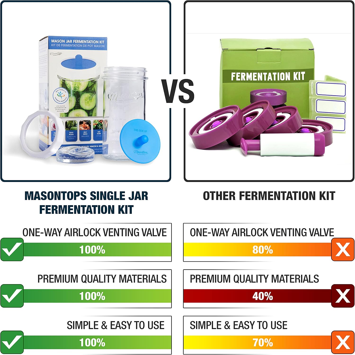 Fermentation Jar Starter Set, Easy Vegetable Fermentation Kit, Includes Mason Jar, Pickle Kit with Fermentation Lids