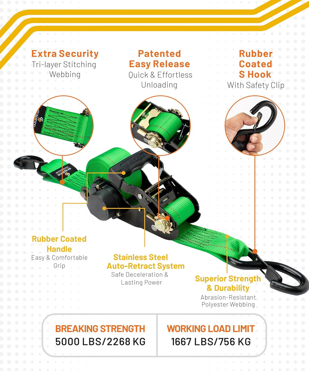 Retractable Ratchet Tie-Down Straps,5,000 lbs Breaking Strength- 2 in x 12 ft Heavy Duty Ratchet Strap with Safety
