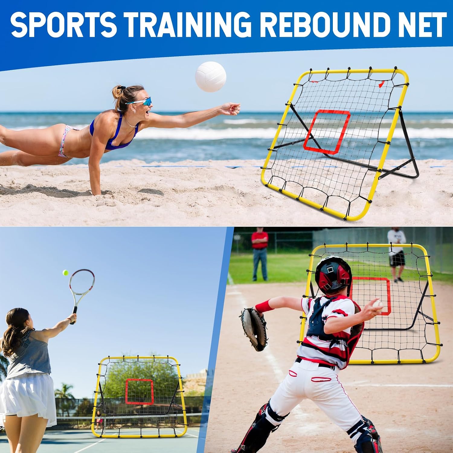 Soccer Rebounder Bounce Back Net,Baseball Rebounder Net, Adjustable Angle All Ages Volleyball Rebounder Training