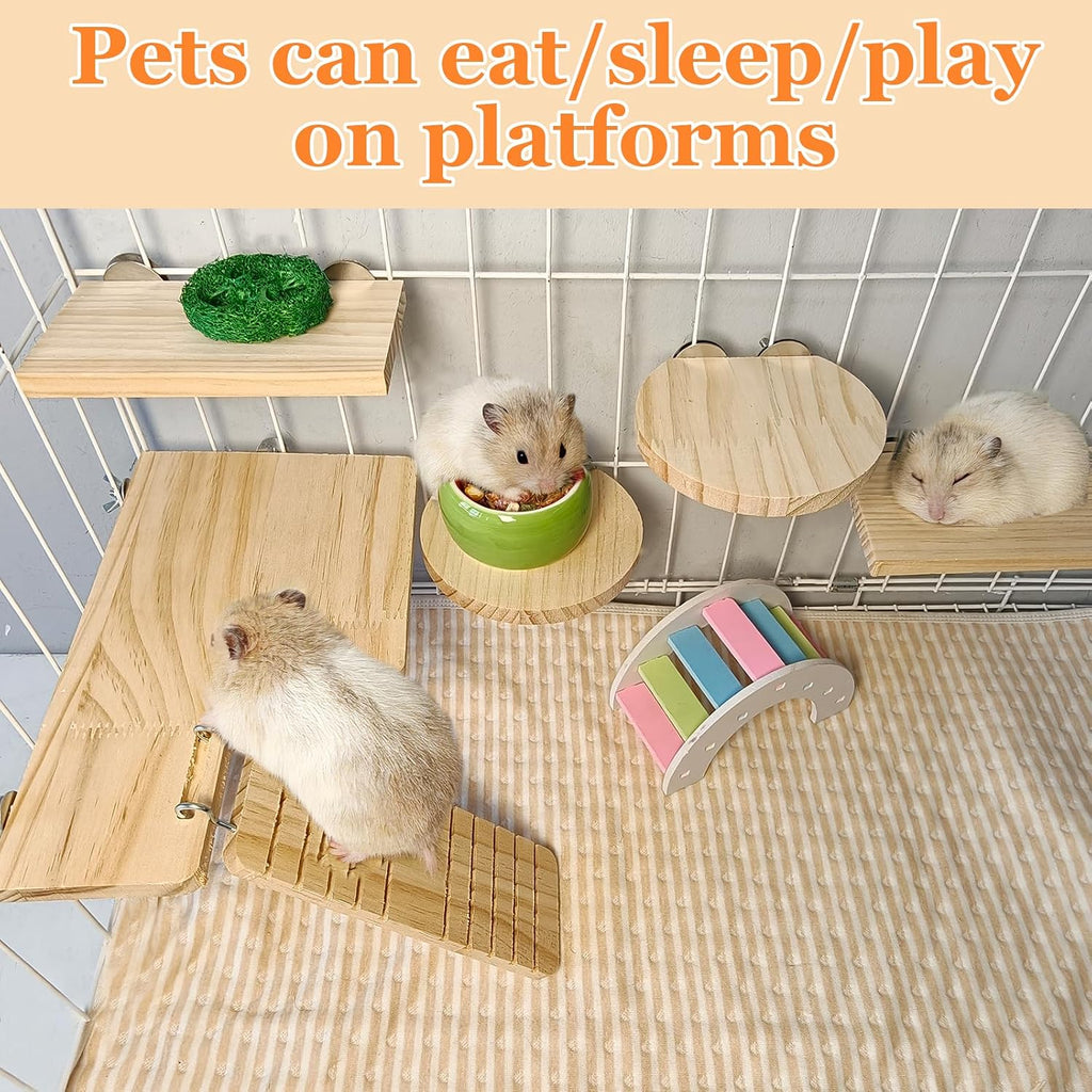 Hamster Cage Platform L-Shaped Wooden Hamster Cage Accessories Rat Climbing Toys Ledge with Ladder for Sugar Glider
