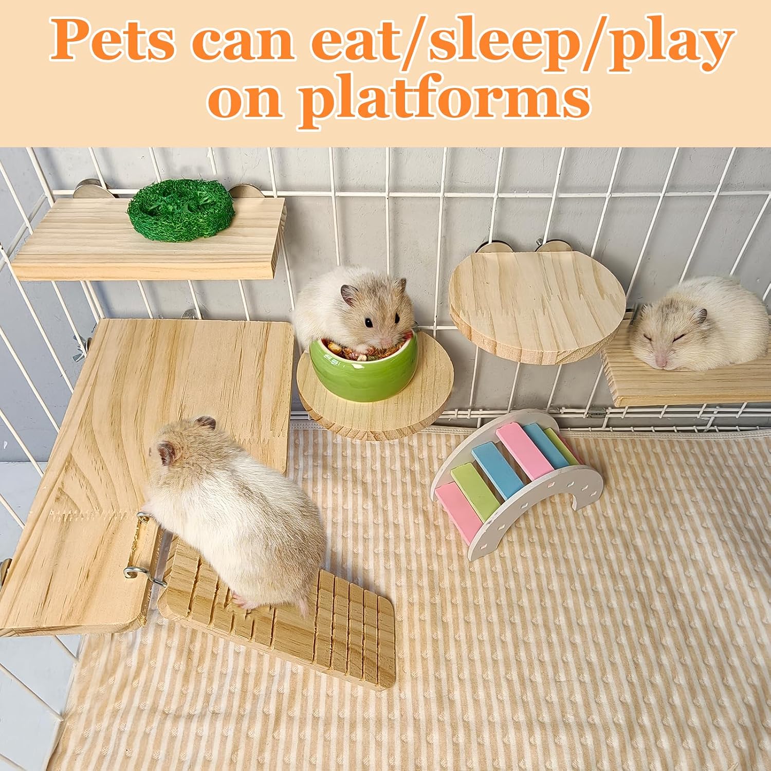 Hamster Cage Platform L-Shaped Wooden Hamster Cage Accessories Rat Climbing Toys Ledge with Ladder for Sugar Glider