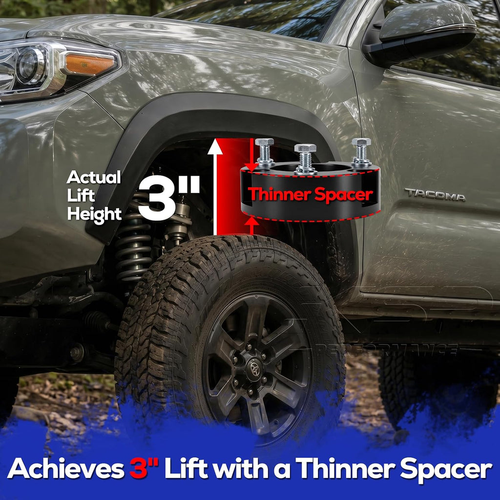 KSP 3" Tacoma Leveling Kits, Front Lift Kits fit for Tacoma 2005-2023 4Runner 2003-2024 FJ Cruiser 2007-2015, Forged Aluminum Strut Spacers Raise Front 3inch on To-yo-ta Pickup(Package of 2pcs,Black)