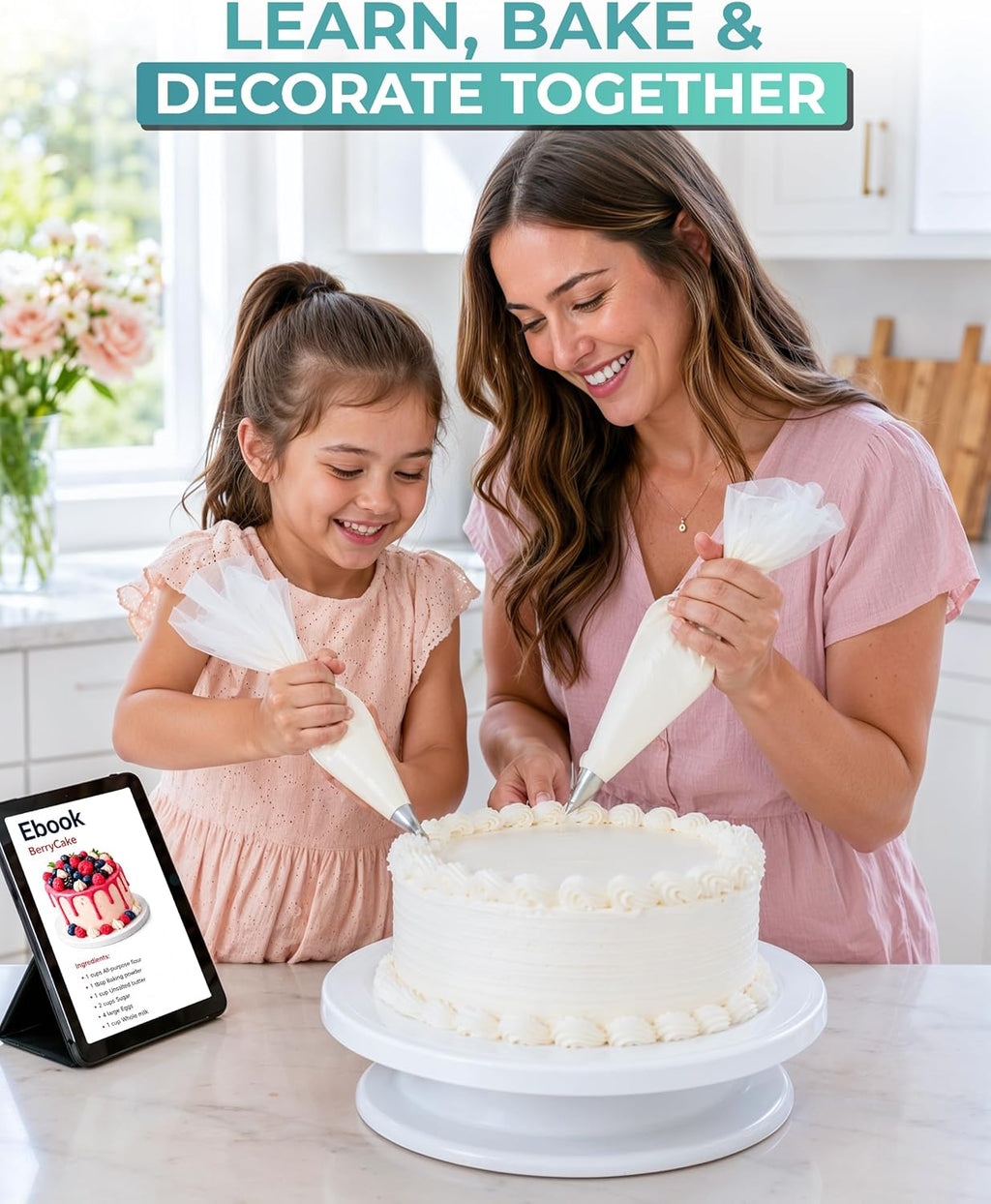 11 Inch Plastic Cake Decorating Turntable, Rotating Cake Stand for Beginners, Smooth Clockwise & Counterclockwise