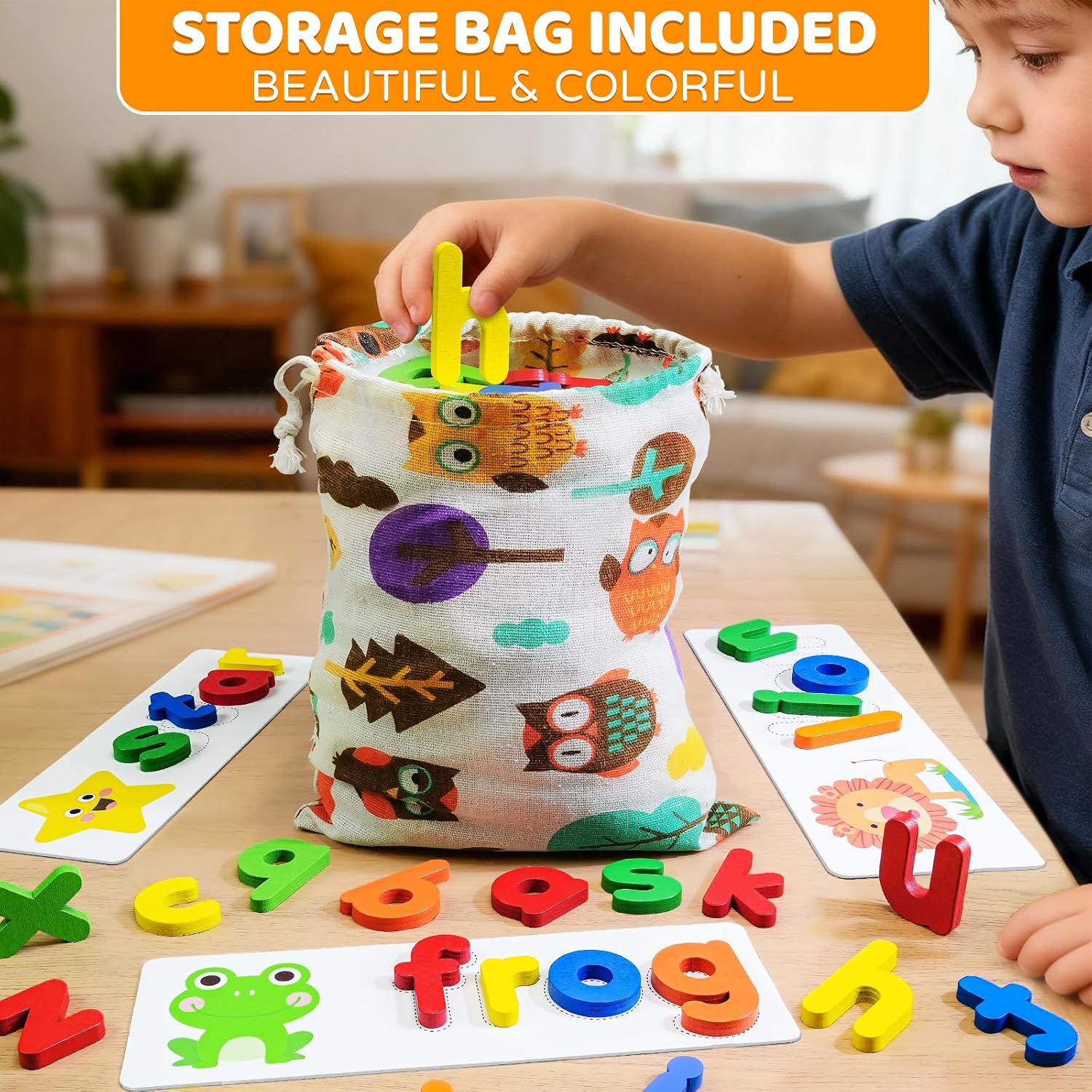 Alphabet ABC Learning Educational Toys for 3 4 5 Years Old Boys Girls, Wooden Puzzle Flash Cards Preschool Activity