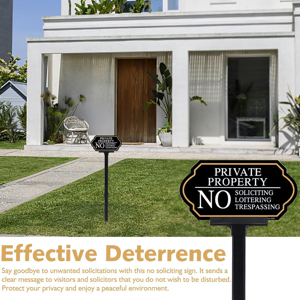 Private Property No Trespassing Sign, 5x10 Inch No Soliciting Yard Sign | Heavy Duty Aluminum No Soliciting Sign with