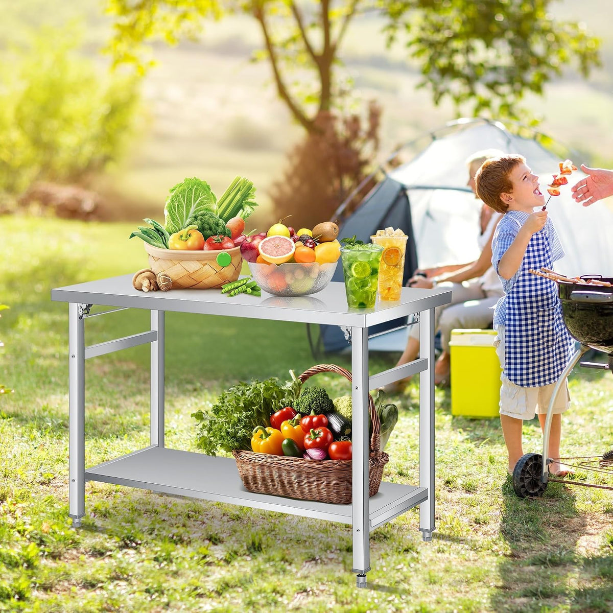 36x24 NSF Stainless Steel Folding Prep Table w/Undershelf