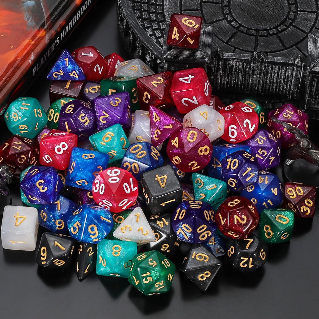 10 Sets Polyhedral Dice - 70 Pcs (10 X 7) RPG Dice + 1 Large Dice Bag