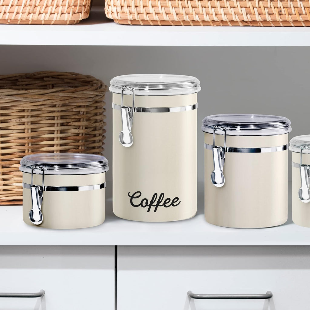 Stainless Steel Coffee Canister 62 fl oz - Airtight Clamp Lid, Warm Gray, Tinted See-Thru Top - Ideal for Coffee Bean