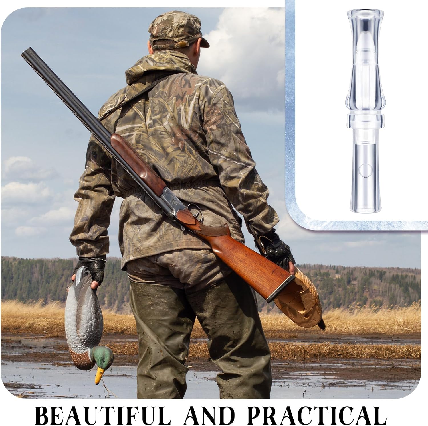4 Pcs Duck Calls for Hunting Mallard Decoy Whistle | Realistic Sounding Waterfowl Decoys, Wood and Acrylic Designs