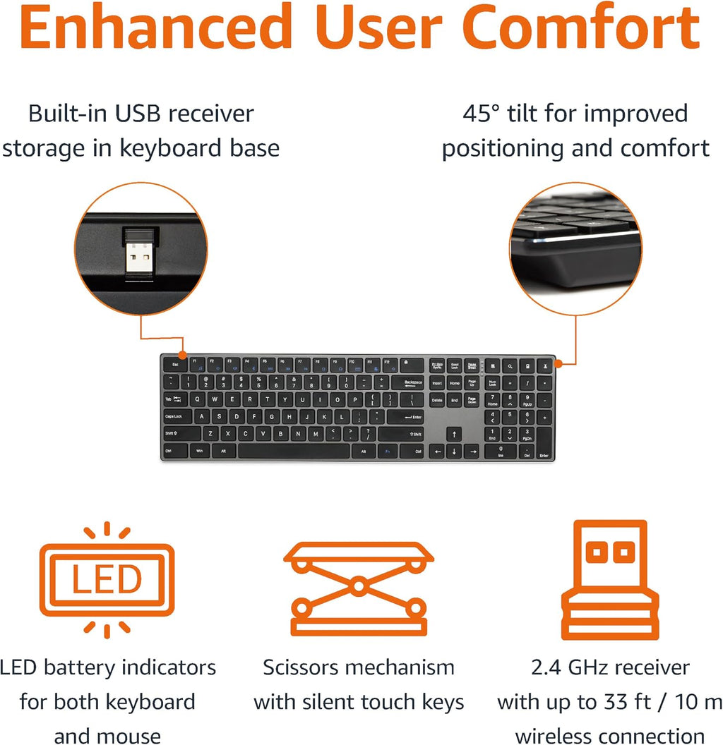 Ultra Premium Wireless Keyboard and Mouse Combo, Rechargeable, Full-Size with Number Pad, Sleek Design, Plug and