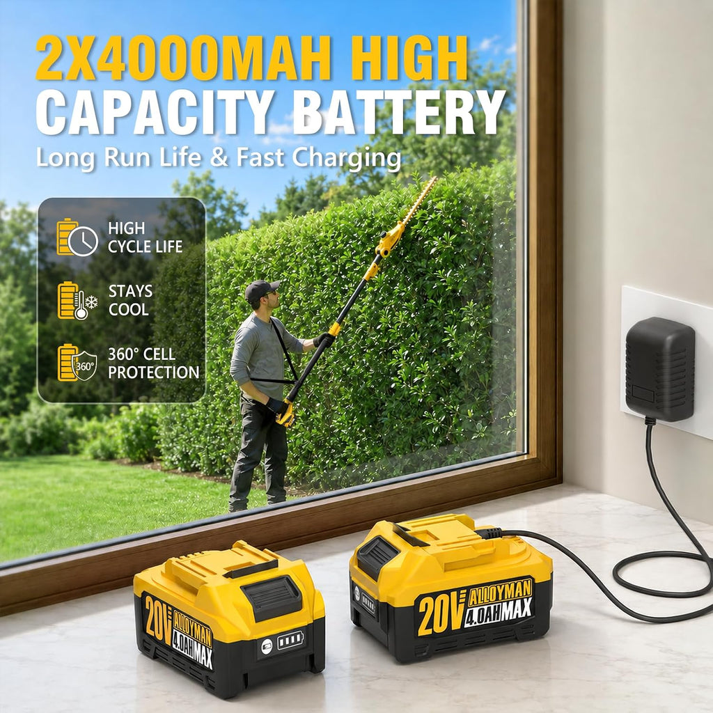 20V MAX Pole Hedge Trimmer,Telescoping Pole Hedge Trimmer,with 2 Packs 4.0Ah Batteries & Charger,8 Feet Hedge Trimmer