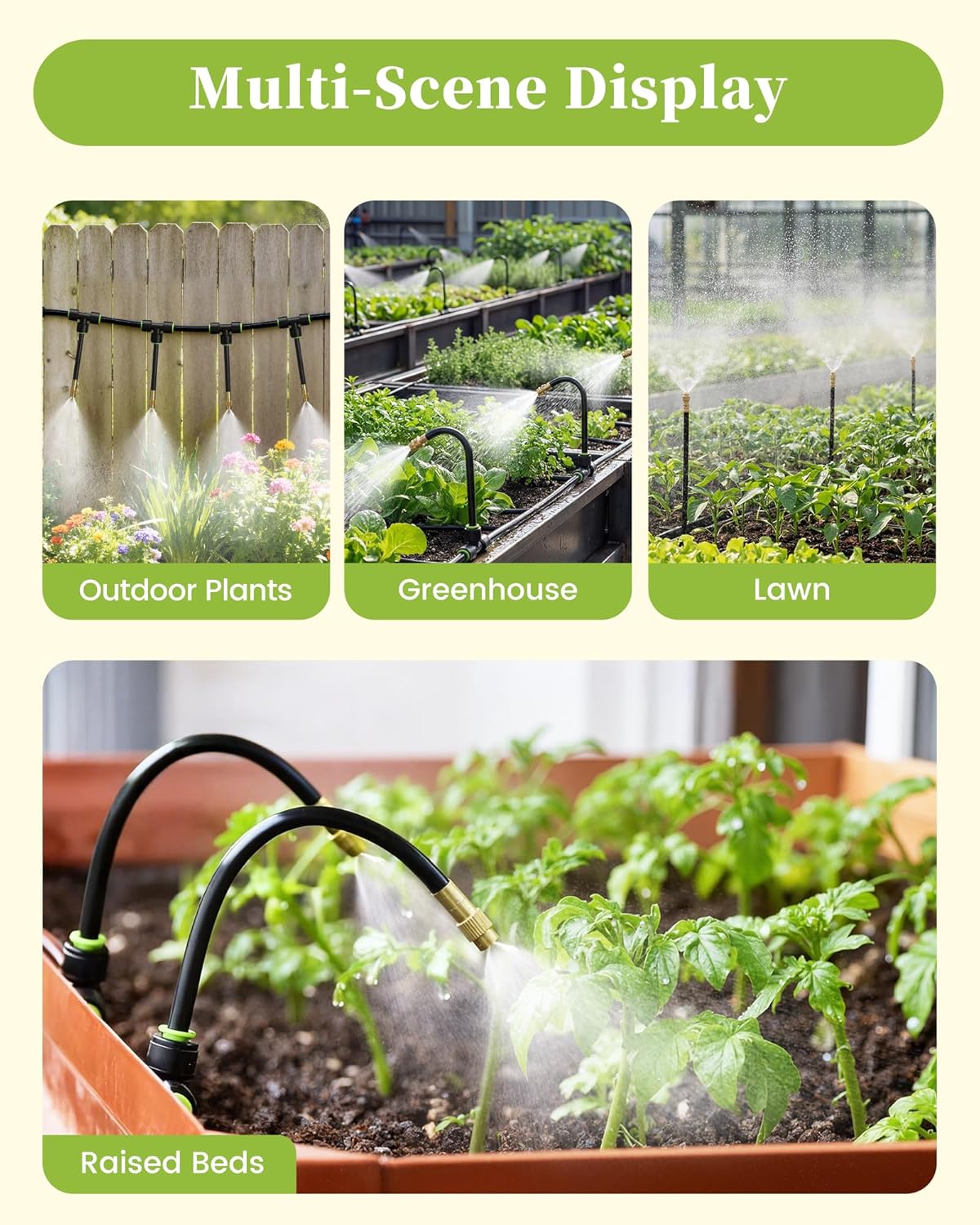 50FT Drip Irrigation System, Garden Watering Kit with 15pcs 360°Adjustable Copper Nozzles, Automatic Atomizing