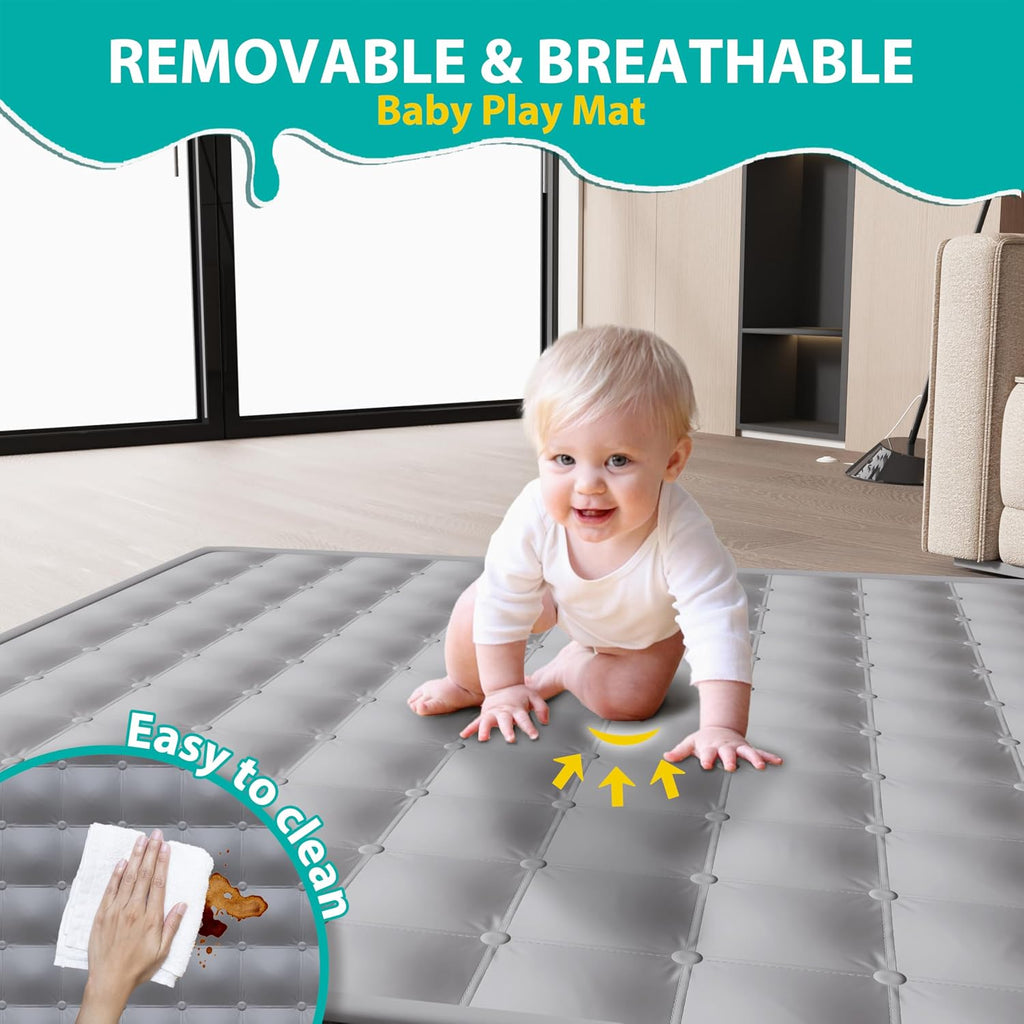 Foldable Playpen for Babies and Toddlers, 50x50 Inches Portable Playpen, Kids Collapsible Play Pen with 2 Handlers