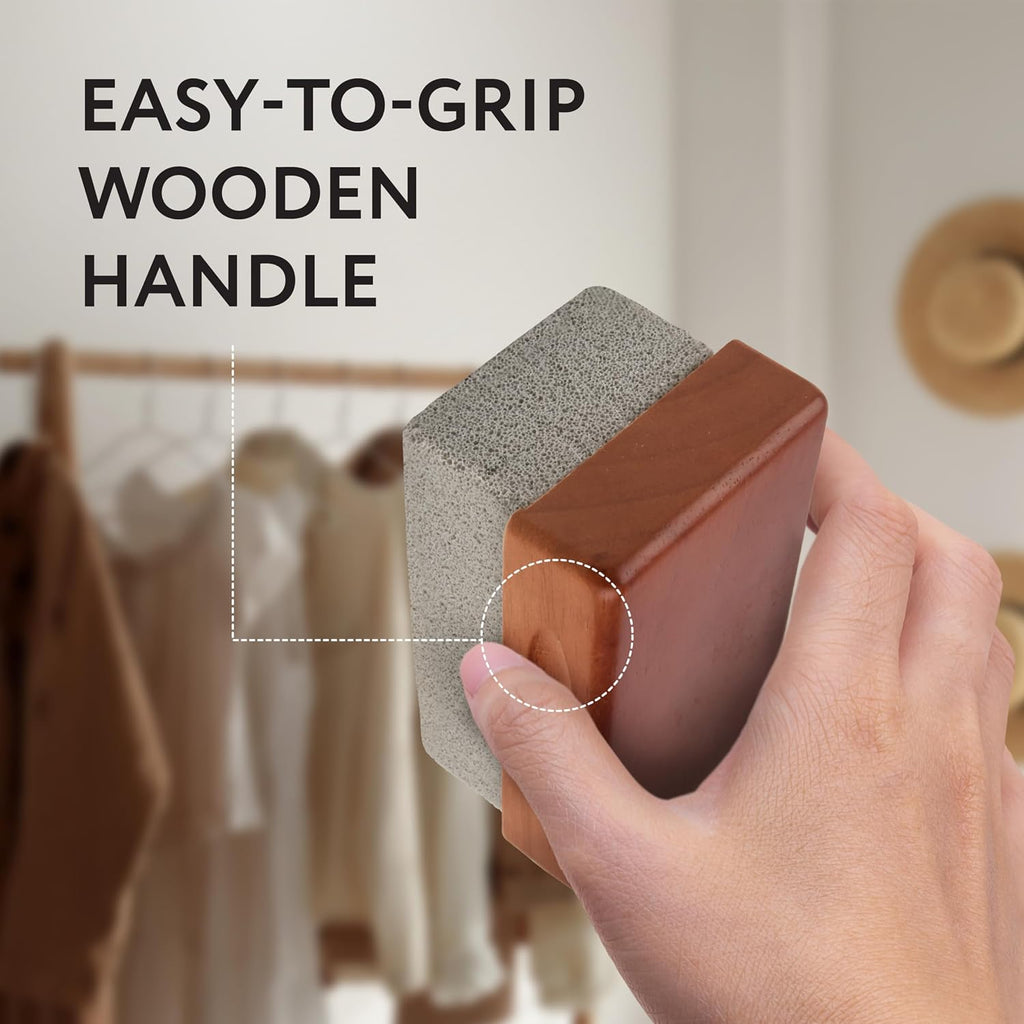 Extra Large Fabric Pumice Stone - Brown, Manual Efficient Pilling Removal & Lint Remover - Ergonomic Wooden Handle