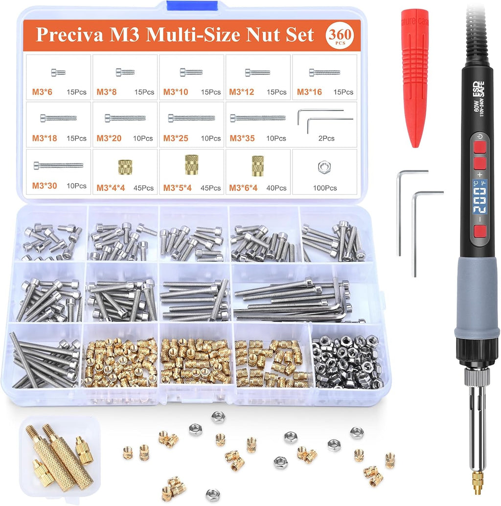 Preciva Threaded Inserts Screw Kit, M3 Heat Set Insert Tool for 3D Printing
