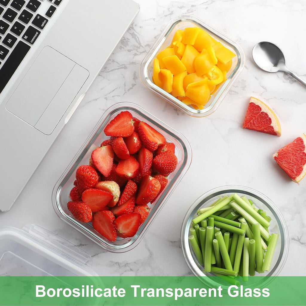 18 Piece Glass Food Storage Containers with Lids, Glass Meal Prep Containers, Airtight Lunch Bento Boxes, BPA-Free &