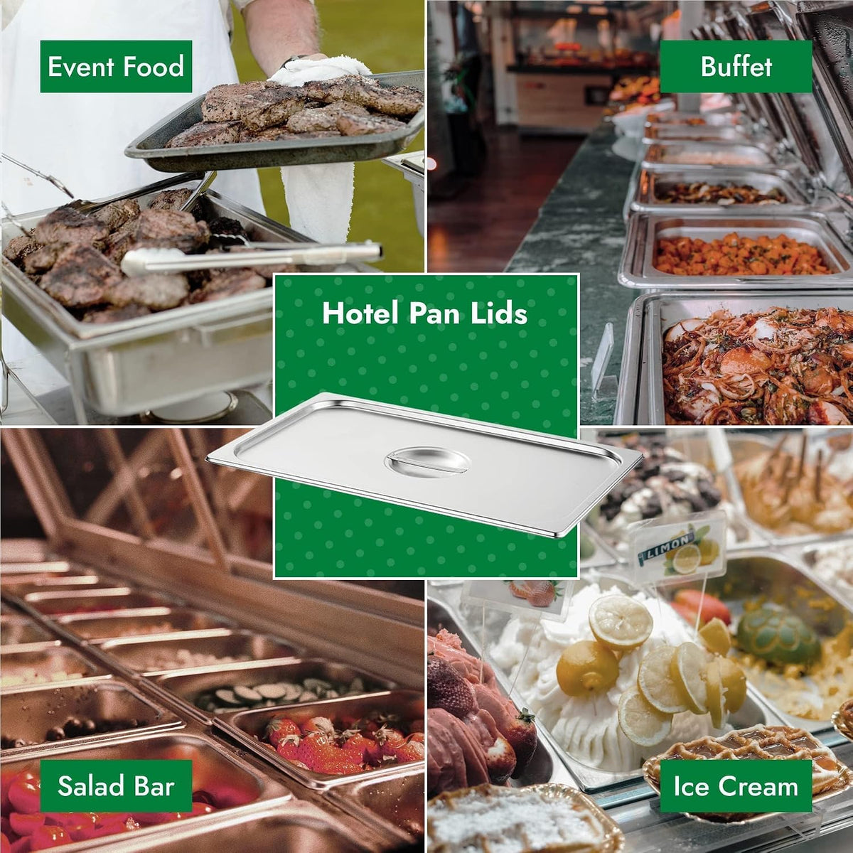 6-Pack Full Size Hotel Pan Cover, Stainless Steel Solid Steam Table Catering Food Pan Lid with Handle, 23 Gauge