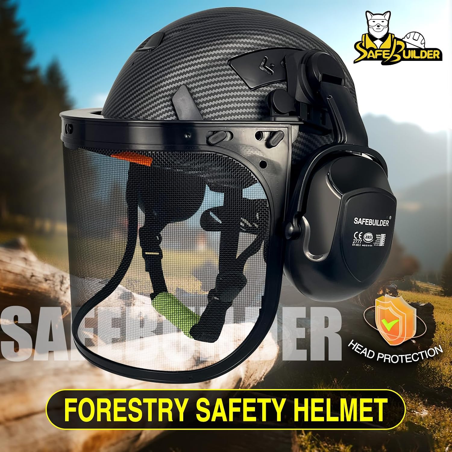 CR99 Forestry Safety Helmet Class C Hard Hats 3 In1 Chainsaw Arborist Helmet with Mesh Face Shield Ear Muffs Hearing