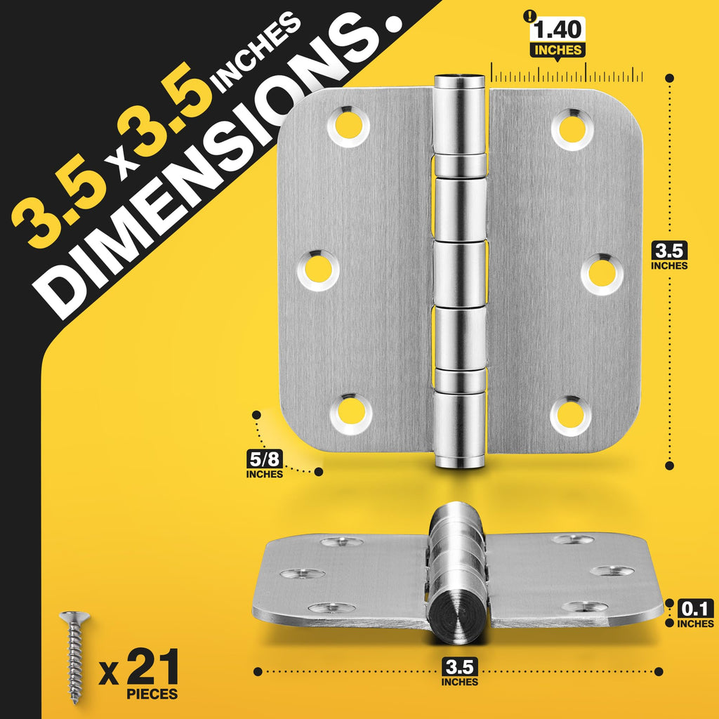 Ball Bearing Door Hinges, 3.5 Inch 5/8" Radius Brushed Nickel, 3 Pack