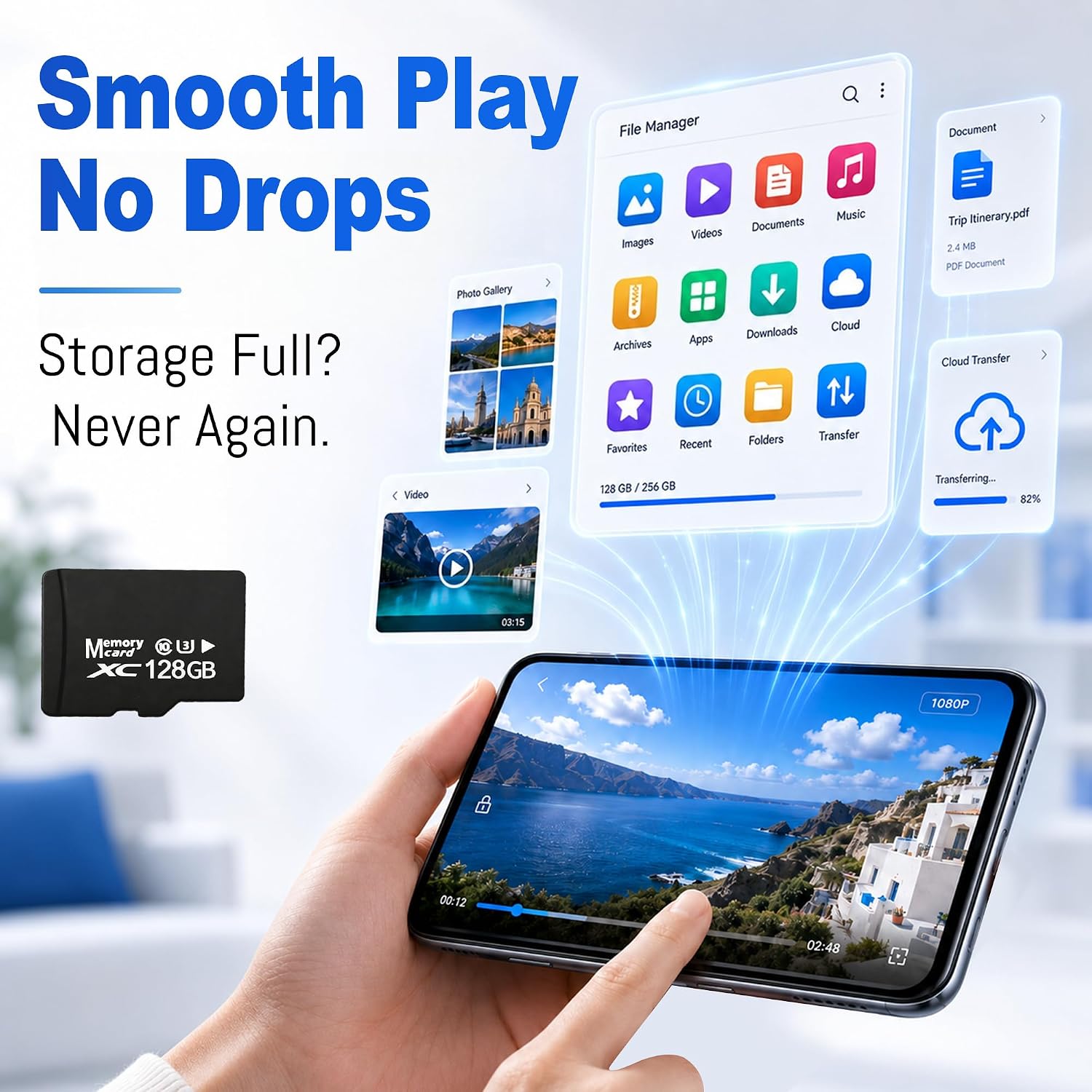 128GB Micro SD Card for Dashcam & Security Camera U3 V30 A1 | High-Capacity Class 10. Ideal for Auto-Loop Devices.